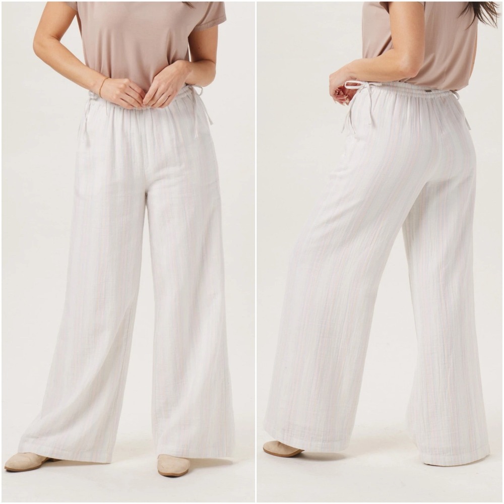 The Normal Brand NWT Kalo Wide‎ Leg Pants Yuma Stripe White Pink Blue Size Large